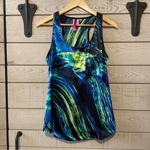 Heart Soul Blue & Green Racerback Tank Blouse with Zipper Detail